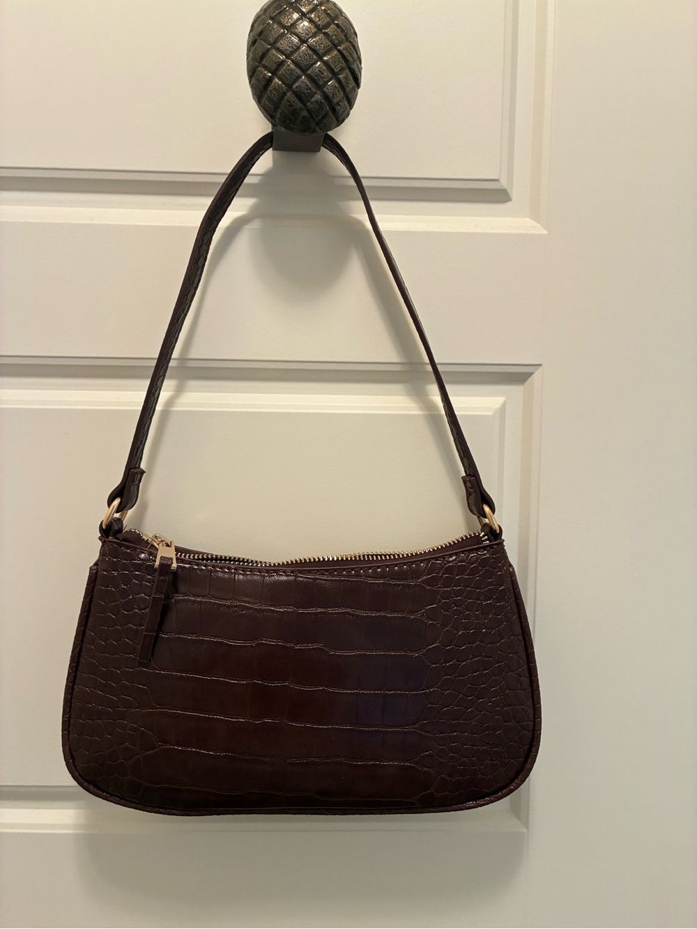 Croc-Embossed Shoulder Bag in Dark Brown